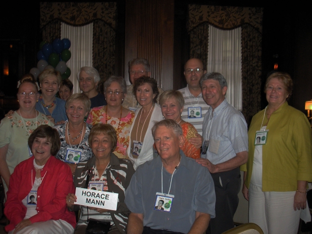Horace Mann alumni August 2011
First names only:
Row, Top/Rear to Front, L to R
3 – Judy,  Suzanne (not Mann), Steve, Ray, Jeremy 
2-  Linda, Diane, Ferne, Joni (not Mann), Donna, Dean, Barbara 
1 - Susie, Elaine, Mark 
